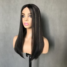Luxury European Human Hair Highlight Brown Brunette Wig -JXn46