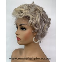 Pixie Cut Gray mixed blonde Human Hair 5*5 Petite lace Wig-EM11
