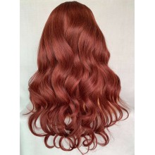 Brown Red Copper Long Wave Remy Human Hair 5x5 Lace Wig--EM14