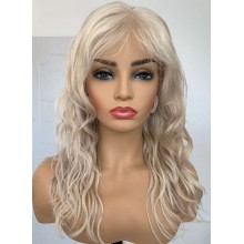 Ready Go Wig Platinum Wave Curly With Fringe Remy Human Hair 13x4 Precut Lace Wig--EM16