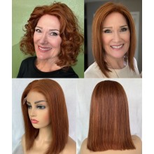 Red Color Straight Bob Remy Human Hair 5x5 Lace Wig--BH13