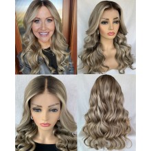 Highlights Ash Blonde Remy Human Hair 13x4 Lace Front Wig--CL09