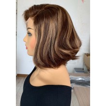 Brown Roots Highlights Wave Short Style Side Parting Human Hair 5x5 HD Lace Wig--BH17