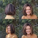 Brown Roots Highlights Wave Short Style Side Parting Human Hair 5x5 HD Lace Wig--BH17