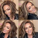 Half Price!!---Brown Roots Highlights Wave Short Style Side Parting Human Hair 5x5 HD Lace Wig--BH17